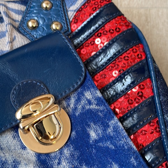 Sharif Denim 1827 Patriotic Bag With Stars & Stripes Sequins & Studs Bag - Picture 4 of 16